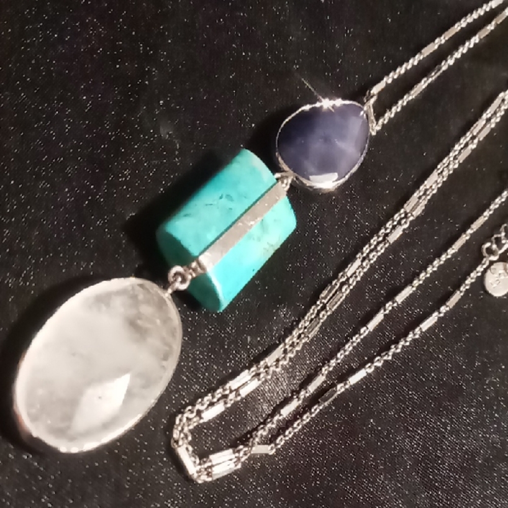 Loft Silver, Turquoise, labradorite & quartz Pendant Necklace. 28 +3 inches long